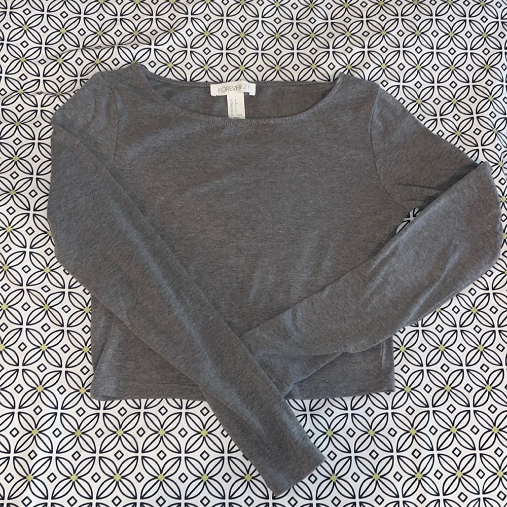 Grey Long-Sleeve Crop Top